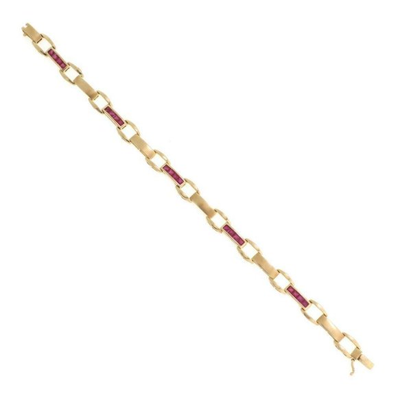 Vintage 1.50ct Ruby 14k YGold Open Link Bracelet - Picture 3 of 5